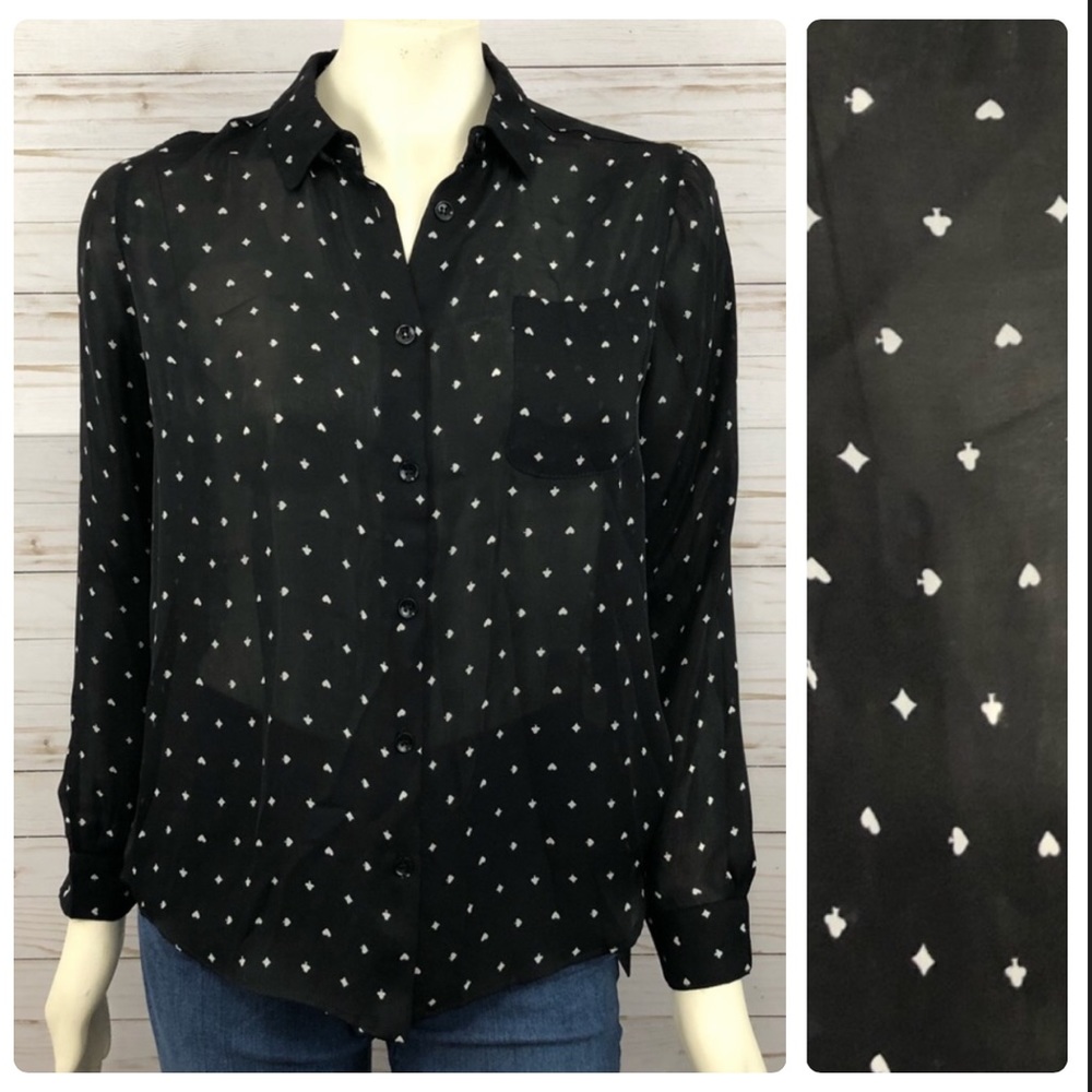 Philosophy card suits novelty print blouse NWT